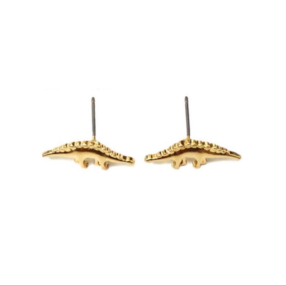 NWT Stegosaurus dinosaur earrings gold gift boy mom novelty fun Jurassic birth…